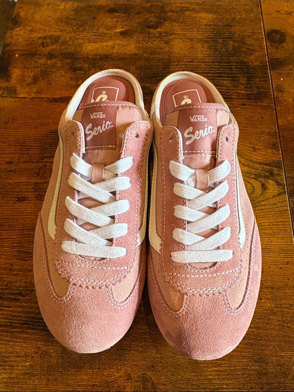 Vans Super Lowpro Mule Serio Pink Suede Sneakers with White Stripe